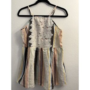 Women's striped‎ Sleeveless  Floral Lace Accent Casual Top Beach Flirty Summer